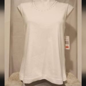 New- Rafael - White sleeveless top with beaded and embroidered collar - size m